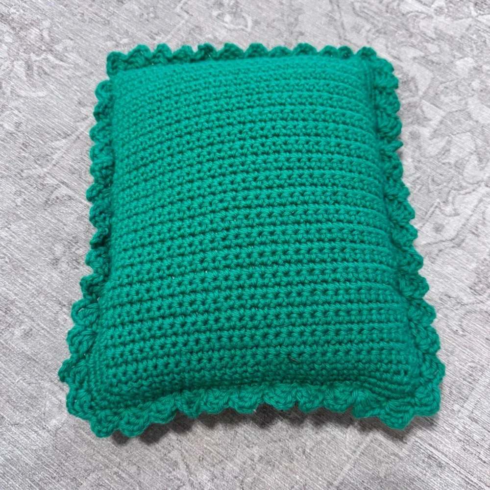 Vintage Green and Red Santa Crochet Pillow Christmas Holiday Decor